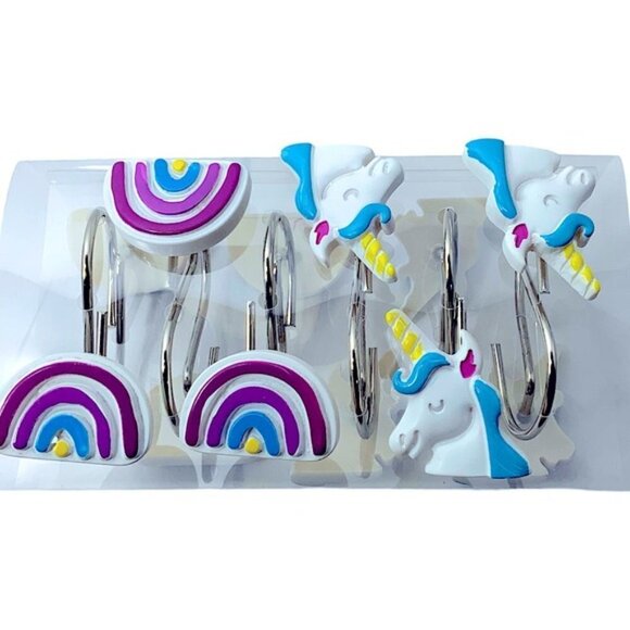 Matt & Maddie Unicorn Rainbow Hooks Kids Collection 12 Shower Curtain Hook Set - Picture 3 of 15